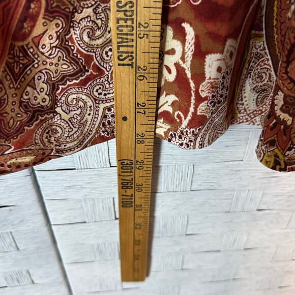 E.S.T. 1946 blouse mock neck paisley cream brown bohemian 3/4 length sleeve  - Picture 6 of 10